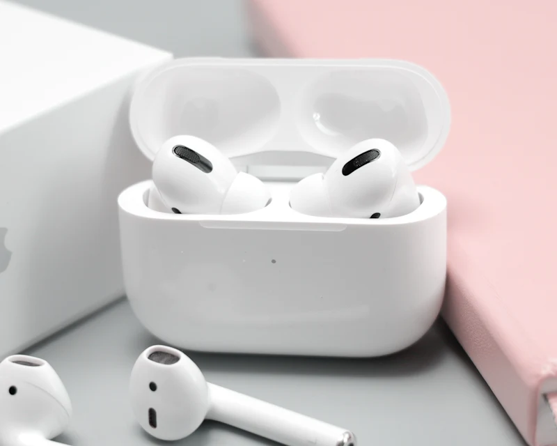 True wireless earbuds in a charging case