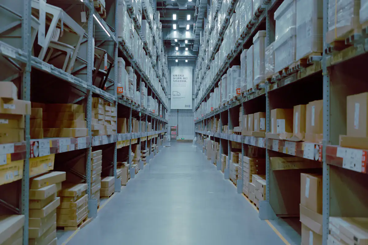 Racked warehouse with palletised cartons